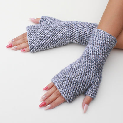 May include: A pair of gray fingerless gloves with a textured knit pattern. The gloves are made of a soft, warm material and are perfect for keeping your hands warm in the winter.