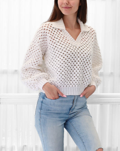 Crochet pattern-ADELINE Crochet sweater pattern PDF-Women crochet polo top pattern-Crochet pullover-Polo collar Granny modern sweater-XS-3XL image 7