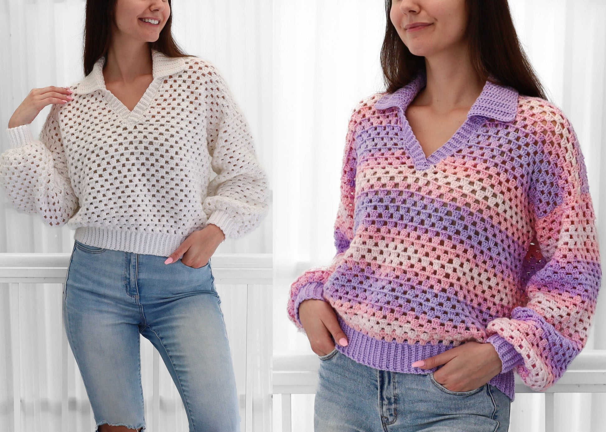 Crochet pattern-ADELINE Crochet sweater pattern PDF-Women crochet polo top pattern-Crochet pullover-Polo collar Granny modern sweater-XS-3XL image 9