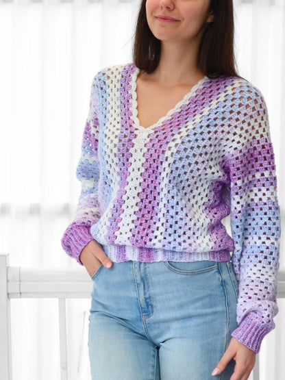 Crochet pattern- MILLIE Crochet sweater pattern PDF- Women crochet top pattern- 2 panels Crochet pullover sweater-Easy Granny sweater-XS-3XL image 6