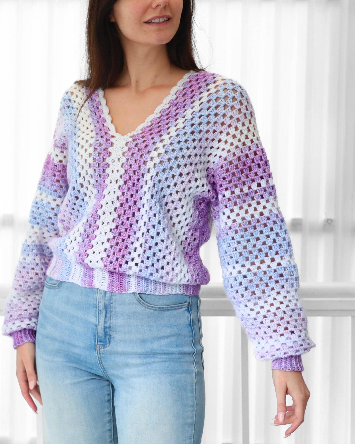 Crochet pattern- MILLIE Crochet sweater pattern PDF- Women crochet top pattern- 2 panels Crochet pullover sweater-Easy Granny sweater-XS-3XL image 3