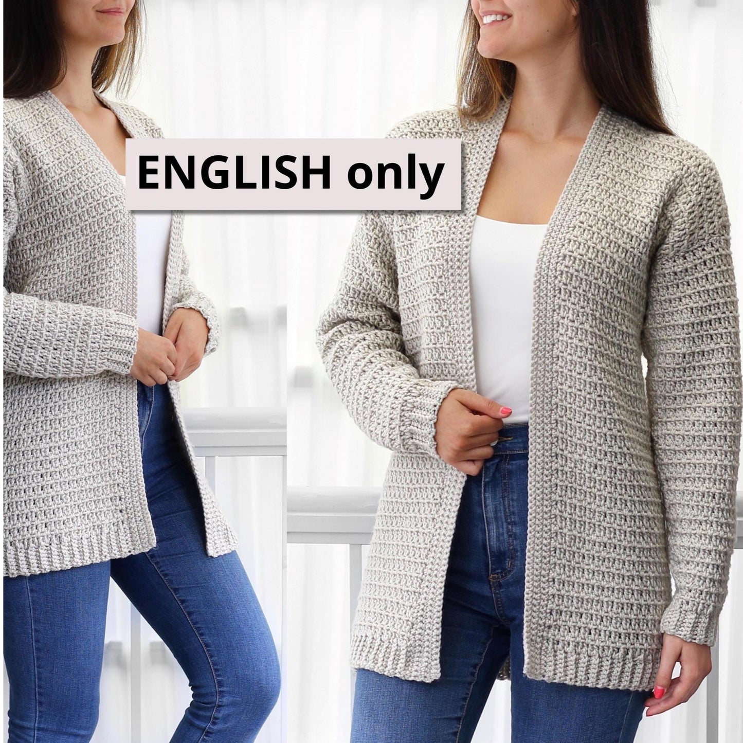 Crochet pattern-OLIVIA Crochet cardigan pattern top PDF- sweater women crochet pattern- pullover pattern top crochet cardigan-7 sizes XS-3XL image 2